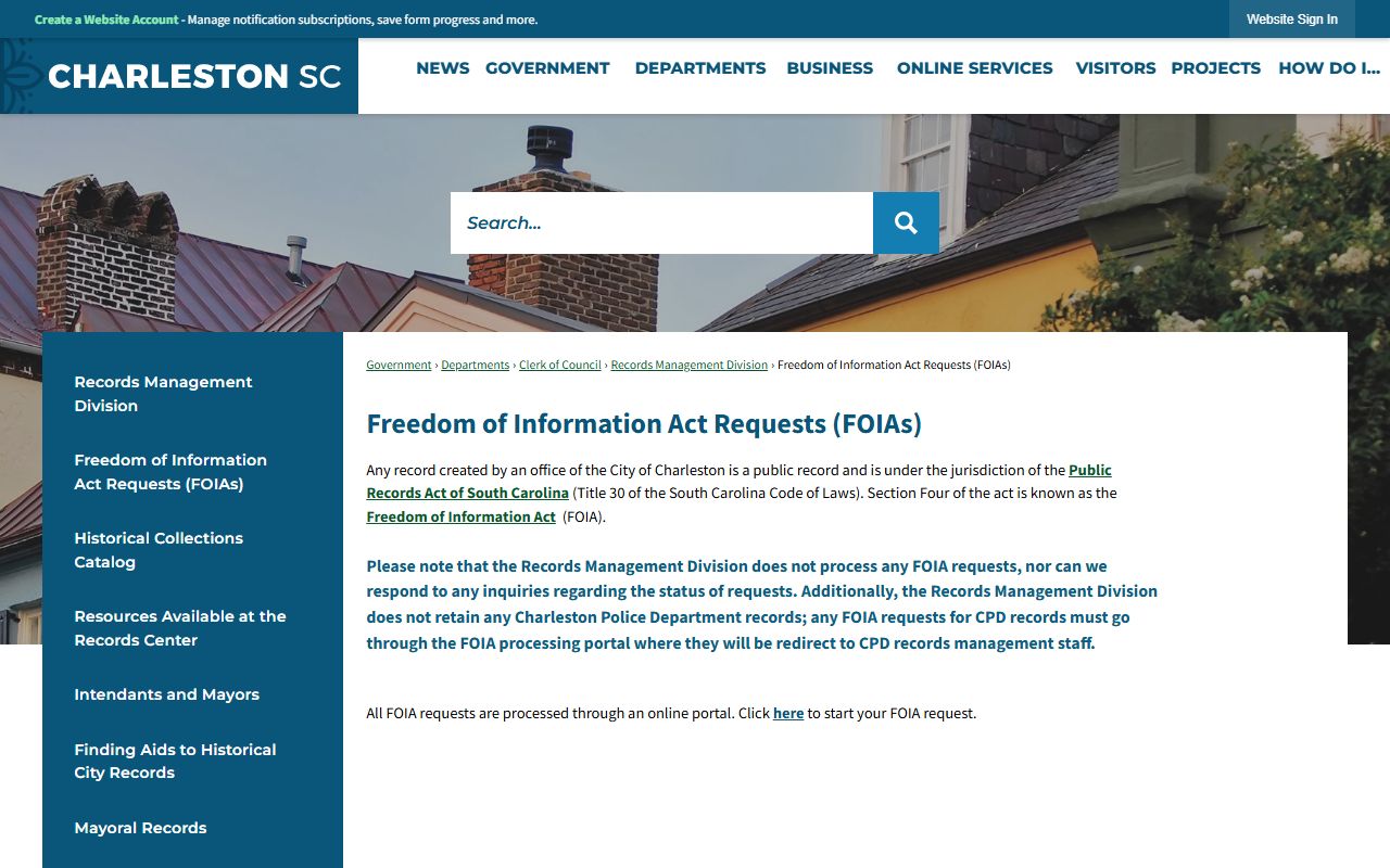 Charleston FOIA portal for bench warrant records