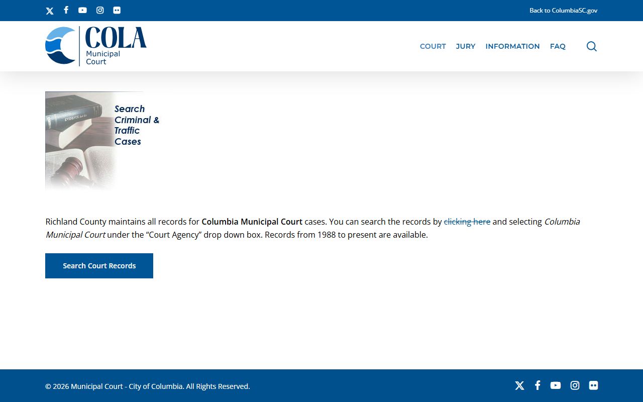 Columbia case search for bench warrants