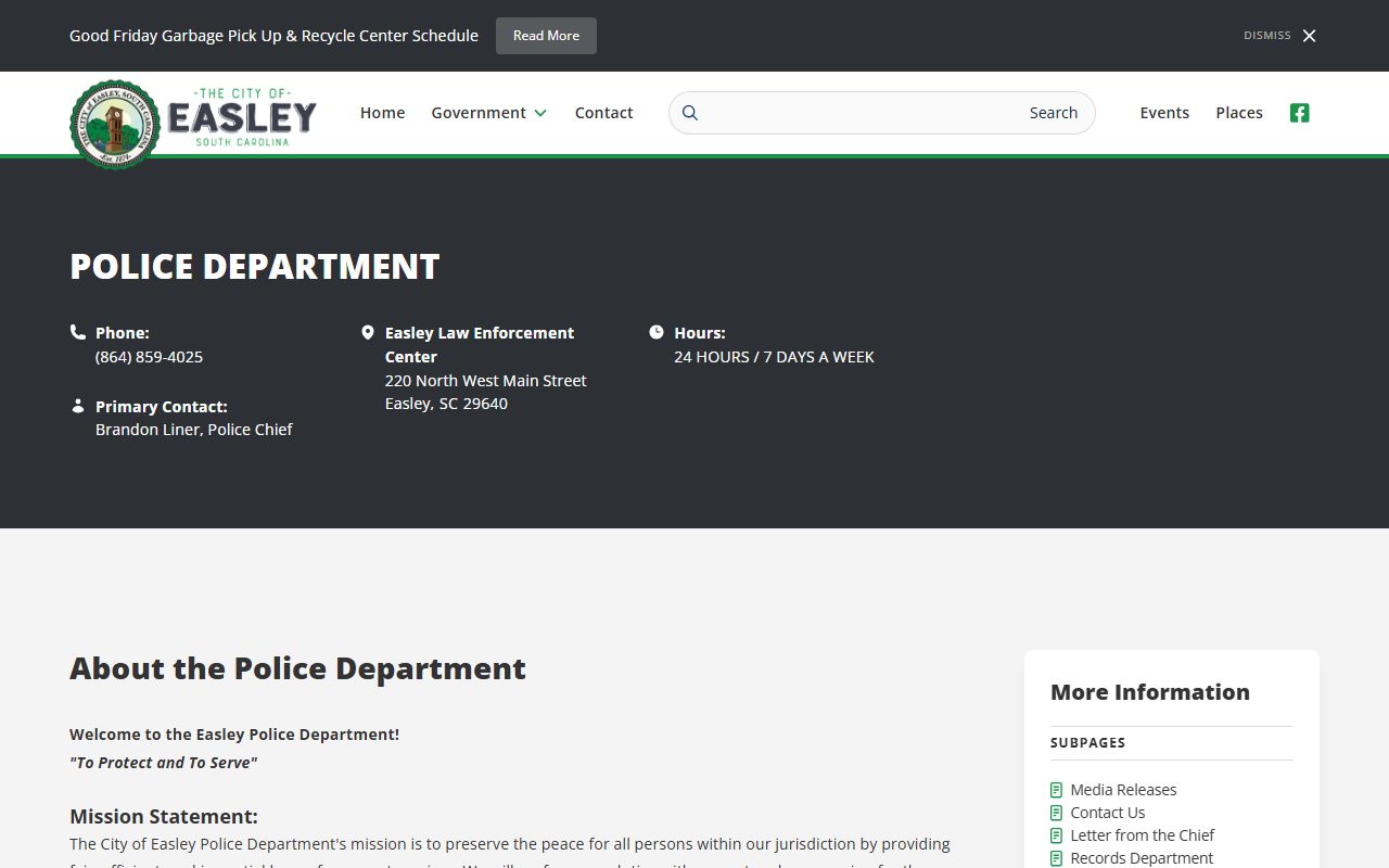 Easley Police Department bench warrants enforcement