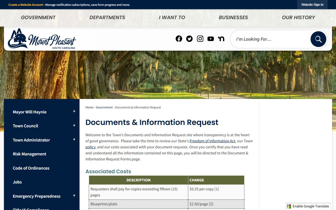 Mount Pleasant FOIA portal bench warrant records
