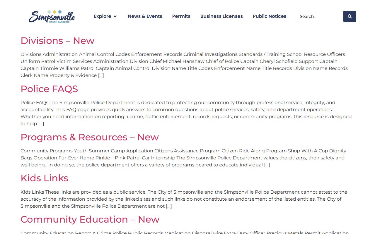 Simpsonville Police Department bench warrants enforcement