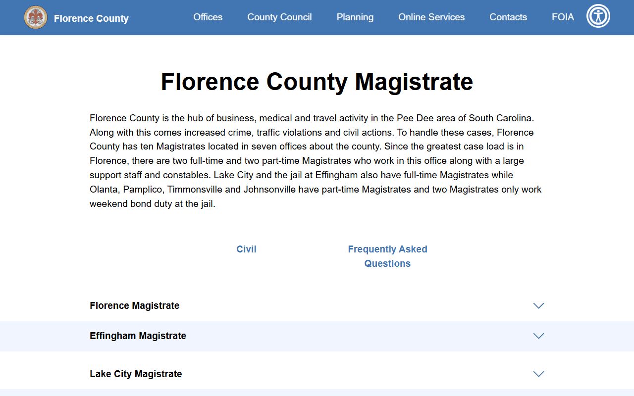 Florence County Sheriff's Office for bench warrants in Florence County