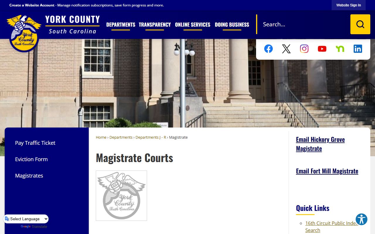 York County Clerk of Court office for bench warrants