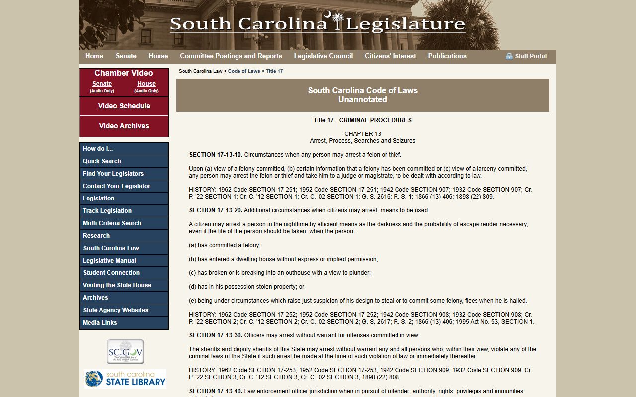 South Carolina Code of Laws governing bench warrant procedures