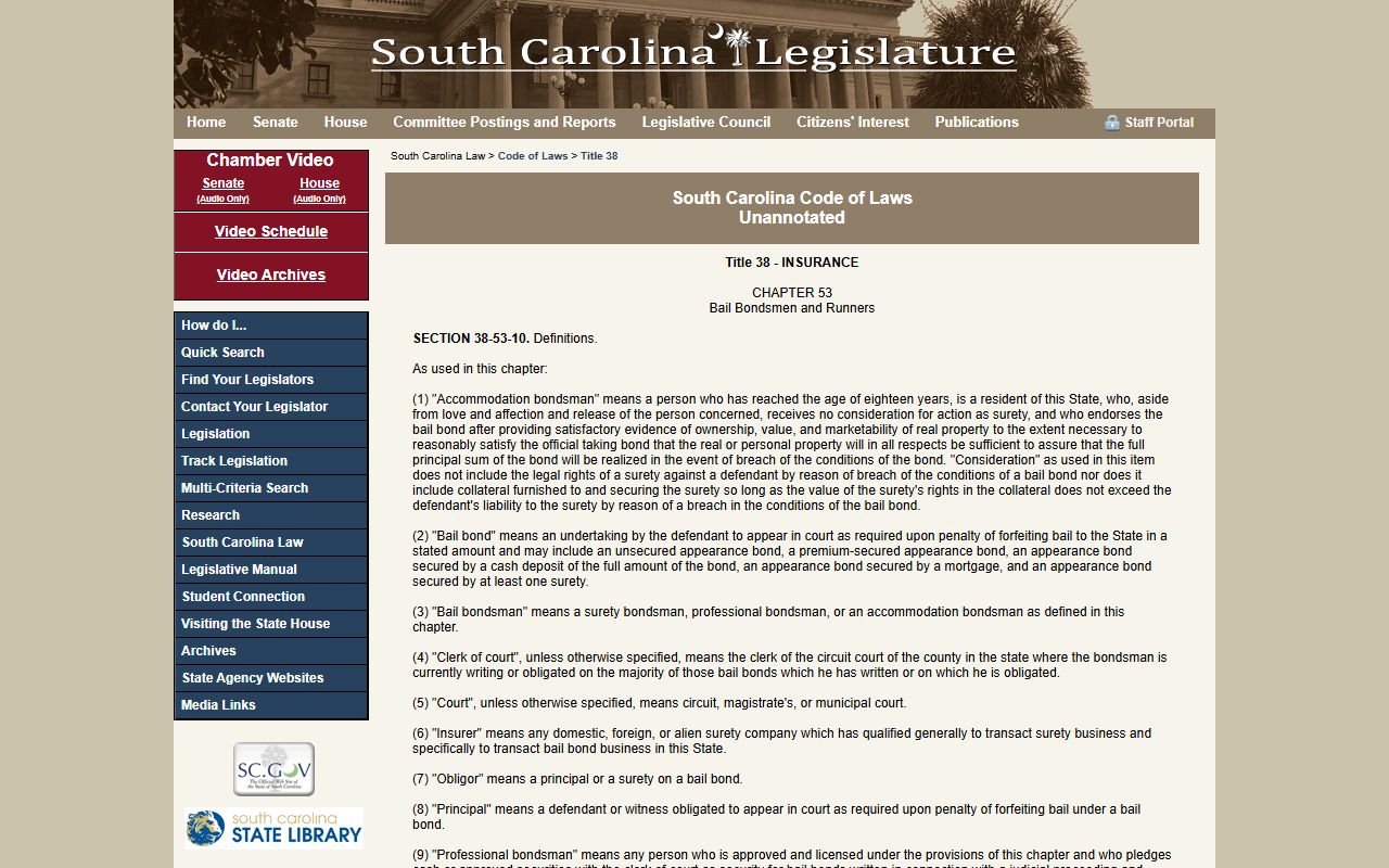 South Carolina Code Section 38-53-70 bench warrant for bond violation